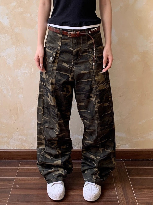 American Retro Niche Design Camouflage Jeans for Men and Women Trendy Brand Cool High Street Pants Couple Trendy Cargo Pants