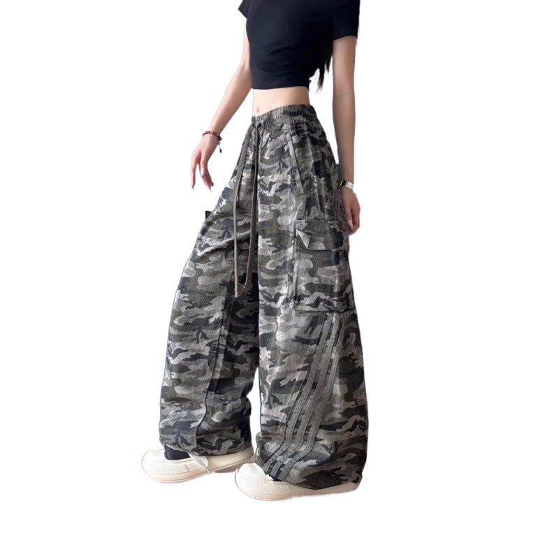 American Style 2025 Stripe Camouflage Crane Pants Women's Thin Trendy Autumn Casual plus size Loose Slimming Straight Leg Wide-leg Pants