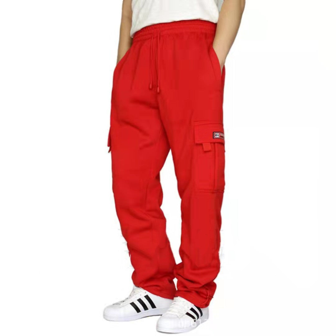 2022 Cross-Border New Sports and Casual Pants with Velvet Leggings, Multi-Flap Pocket Pants Tethered Men's Loose Overalls Pants