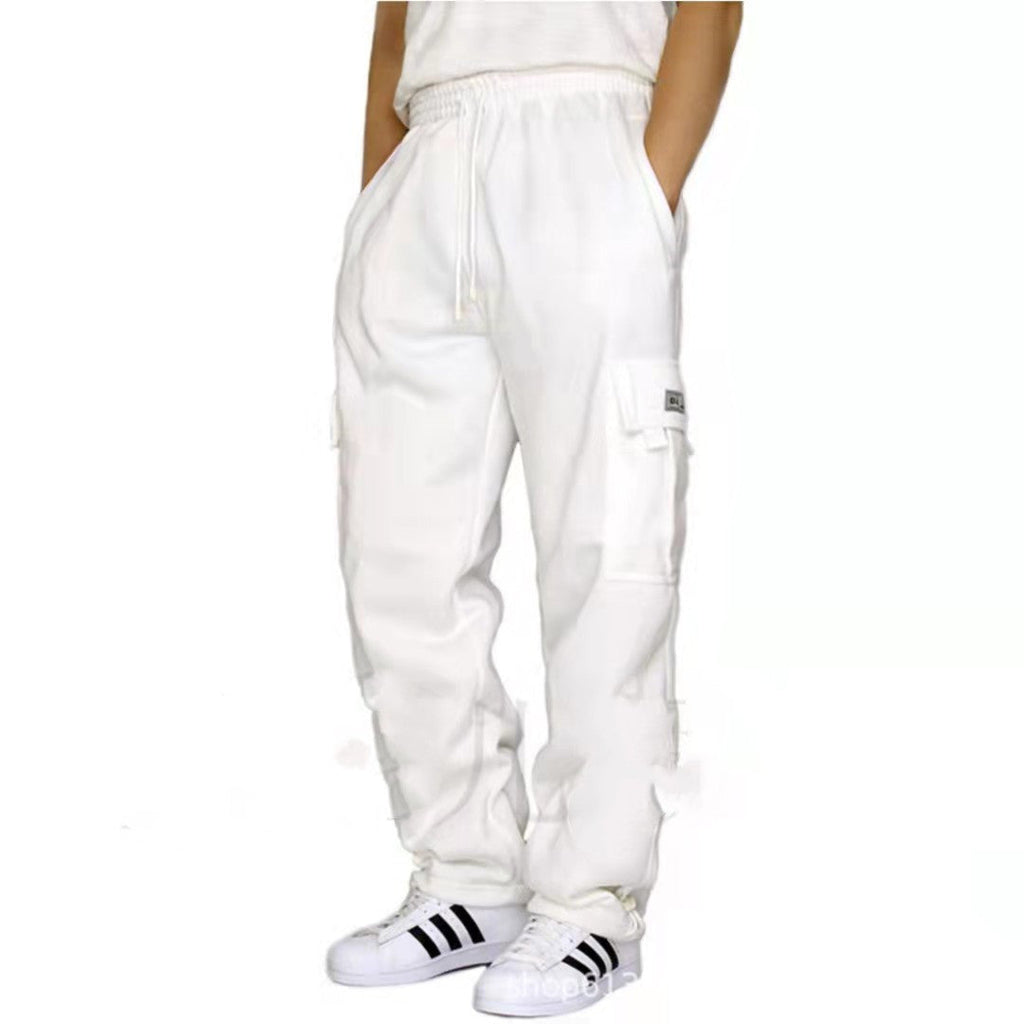 2022 Cross-Border New Sports and Casual Pants with Velvet Leggings, Multi-Flap Pocket Pants Tethered Men's Loose Overalls Pants