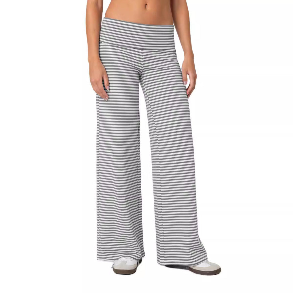 Amazon Cross-border Niche Style Folded Waist and Navel Striped Loose Pants Autumn Fashion Sports Style Dape Casual Pants