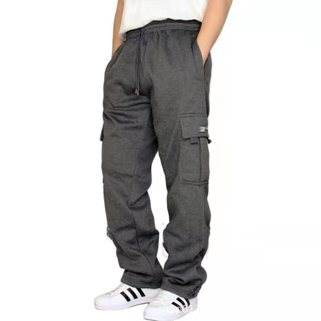 2022 Cross-Border New Sports and Casual Pants with Velvet Leggings, Multi-Flap Pocket Pants Tethered Men's Loose Overalls Pants