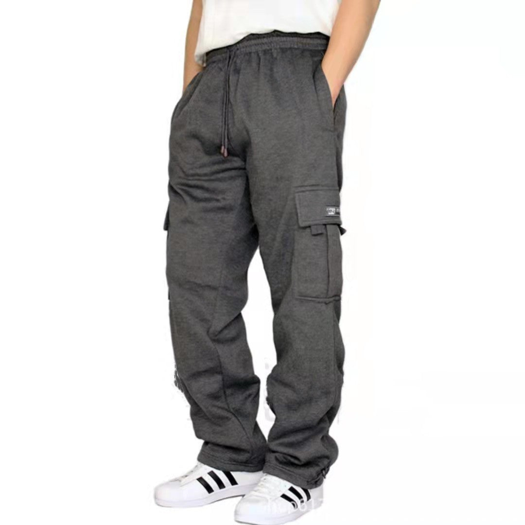 2022 Cross-Border New Sports and Casual Pants with Velvet Leggings, Multi-Flap Pocket Pants Tethered Men's Loose Overalls Pants