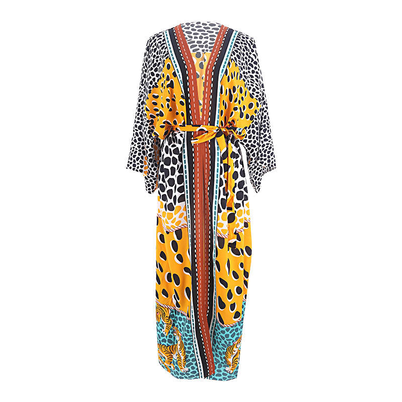 New European and American Rayon Printed Cardigan Beach Skirt Bikini Cover-Up Swimsuit with Sun Protection Clothing Seaside Vacation Skirt