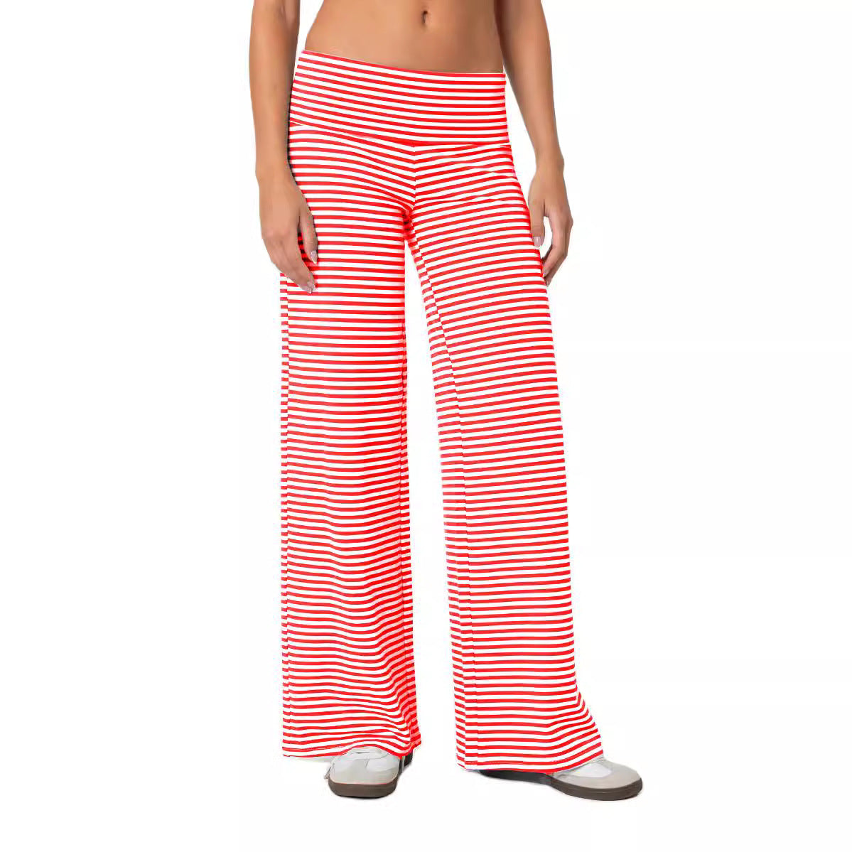 Amazon Cross-border Niche Style Folded Waist and Navel Striped Loose Pants Autumn Fashion Sports Style Dape Casual Pants