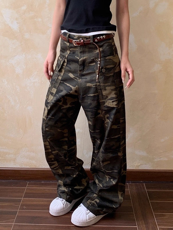 American Retro Niche Design Camouflage Jeans for Men and Women Trendy Brand Cool High Street Pants Couple Trendy Cargo Pants
