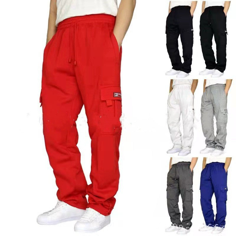2022 Cross-Border New Sports and Casual Pants with Velvet Leggings, Multi-Flap Pocket Pants Tethered Men's Loose Overalls Pants