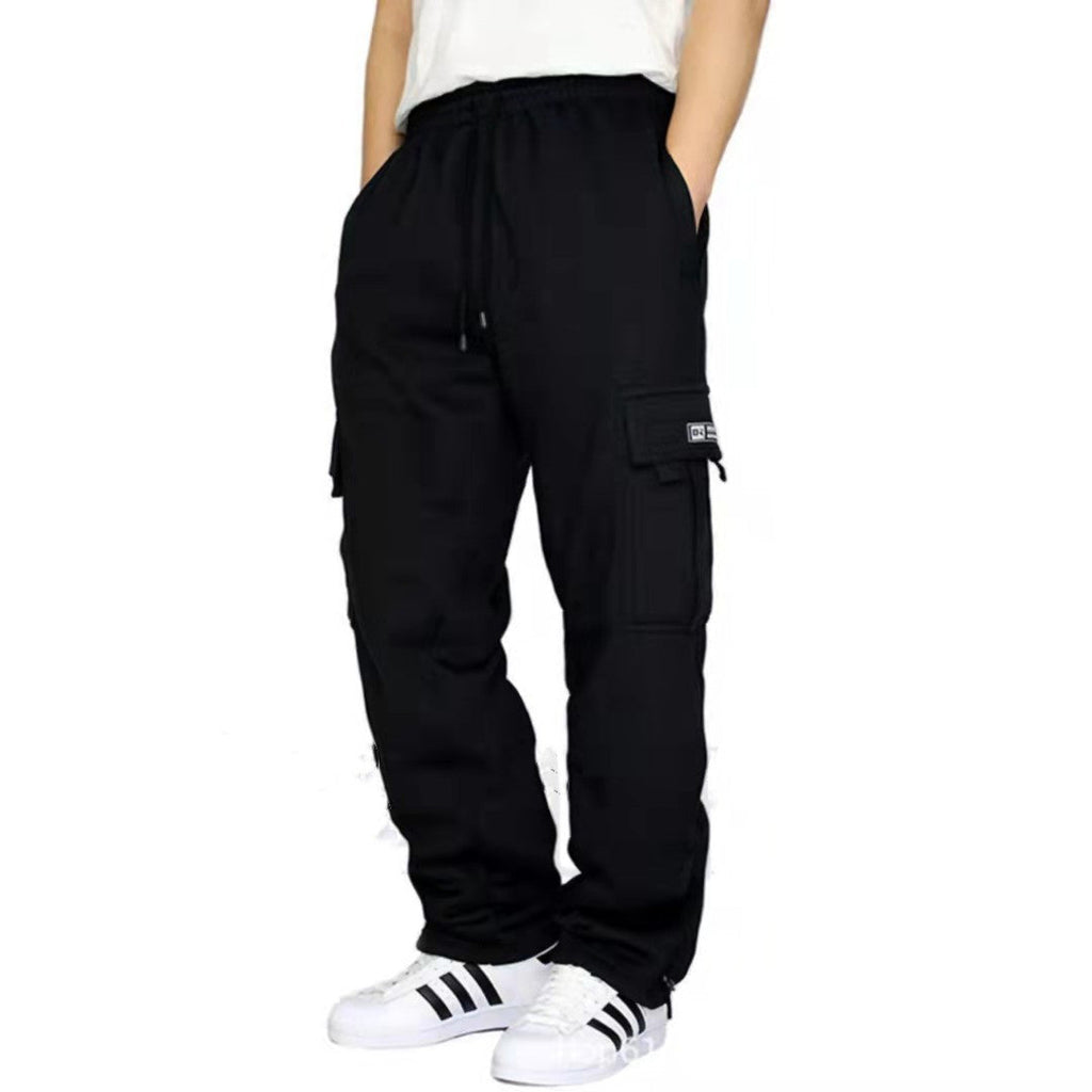2022 Cross-Border New Sports and Casual Pants with Velvet Leggings, Multi-Flap Pocket Pants Tethered Men's Loose Overalls Pants