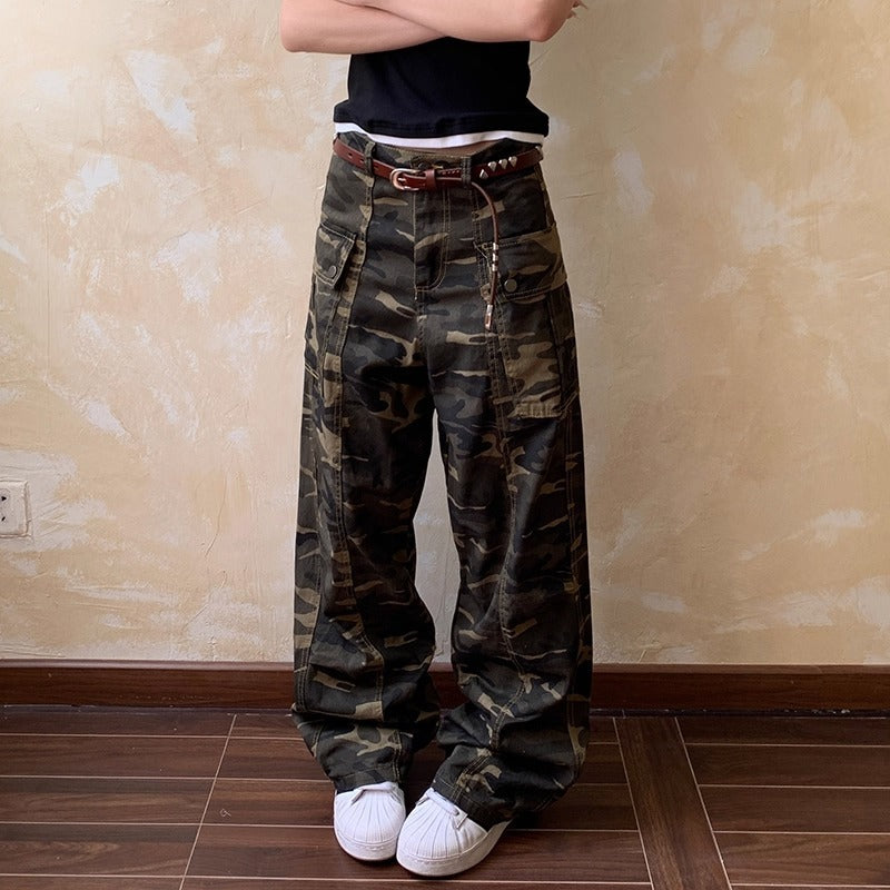 American Retro Niche Design Camouflage Jeans for Men and Women Trendy Brand Cool High Street Pants Couple Trendy Cargo Pants