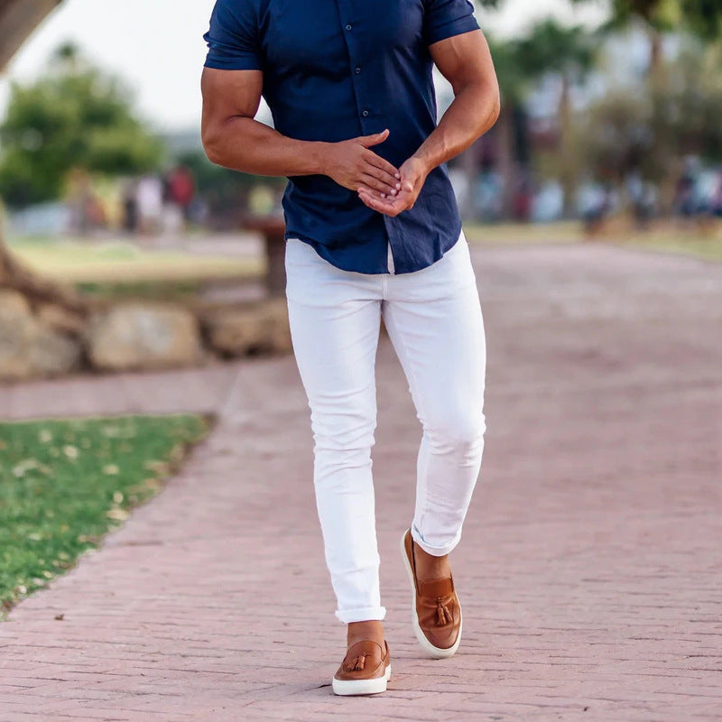 2025 New European and American Men's Pants Outdoor Slim-fit Pants Straight-leg Sports Pants Casual Pants Solid Color All-match Men's Trendy
