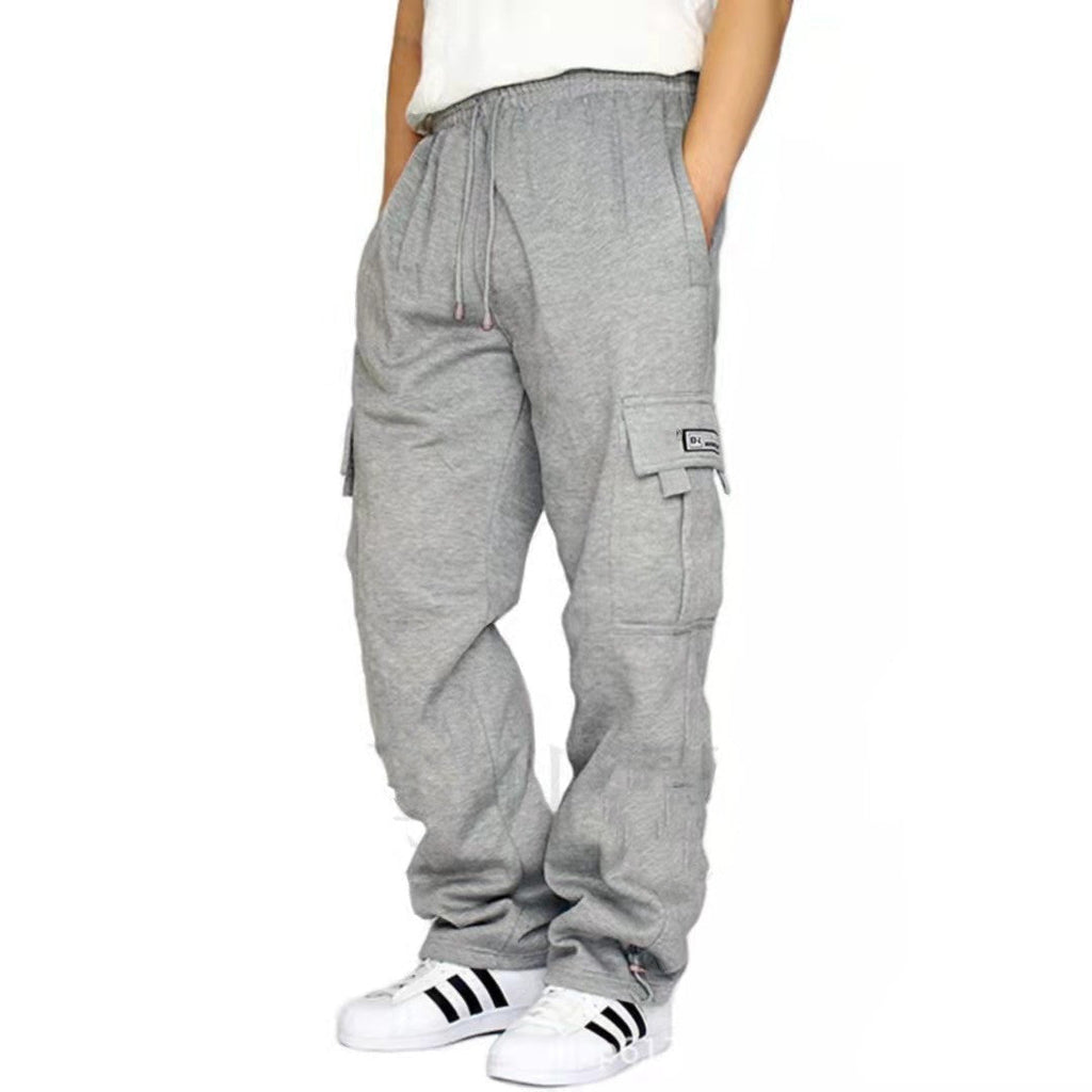 2022 Cross-Border New Sports and Casual Pants with Velvet Leggings, Multi-Flap Pocket Pants Tethered Men's Loose Overalls Pants