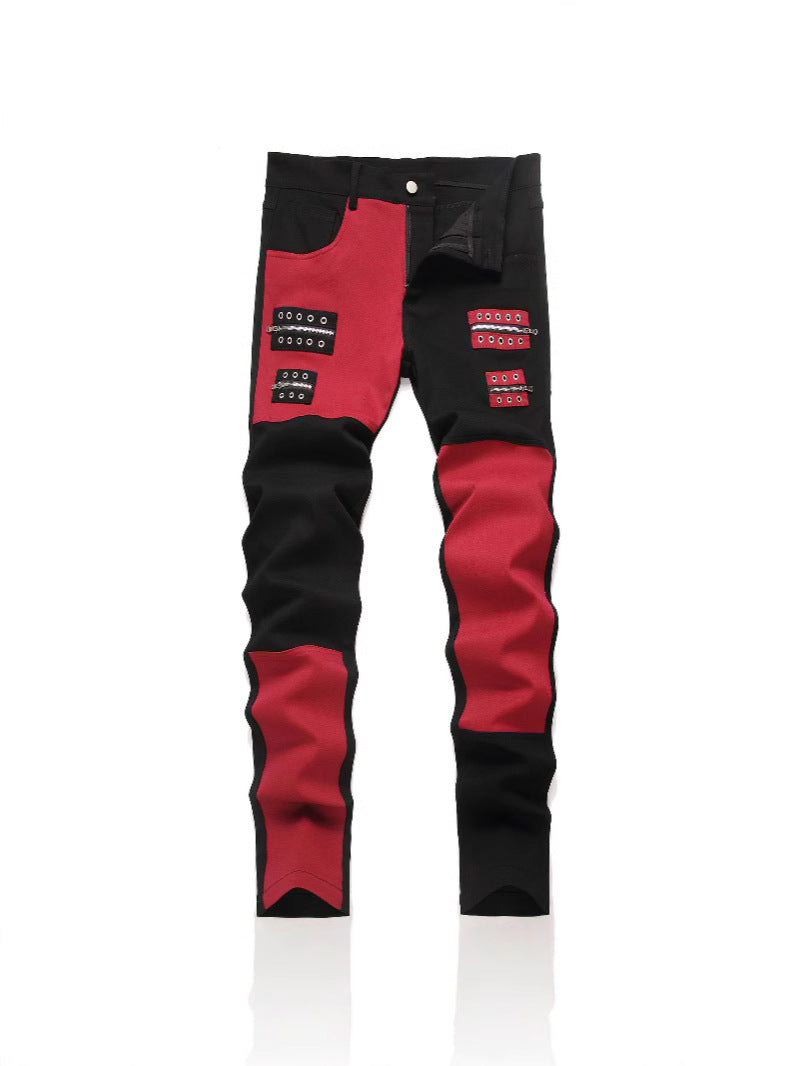 New Patchwork Jeans 2025 Spring & Fall Fashion Trendy Men's High Elastic Slim Men's Jeans Multi-Color Patchwork Black