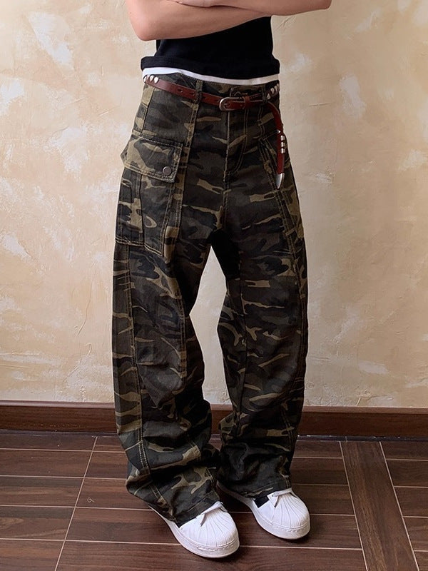 American Retro Niche Design Camouflage Jeans for Men and Women Trendy Brand Cool High Street Pants Couple Trendy Cargo Pants