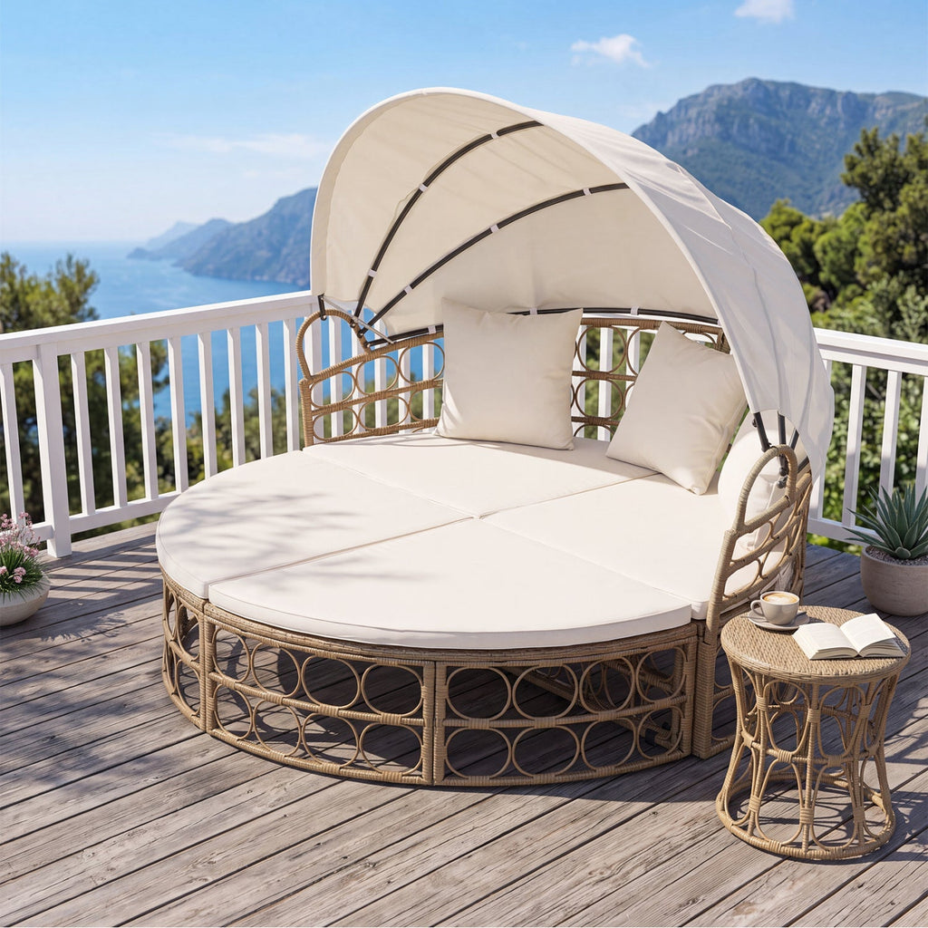 Outdoor Patio Daybed with Retractable Canopy and Cushions