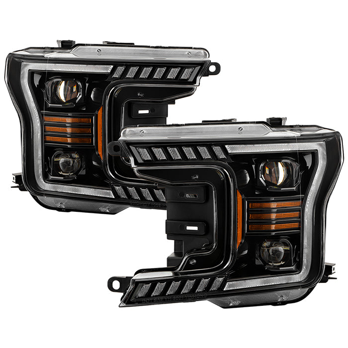 xTune Ford F150 18-20 Amber DRL Full LED Two Projector Headlights - Black PRO-CH-FF15018S-FLED-AM-BK 9949579