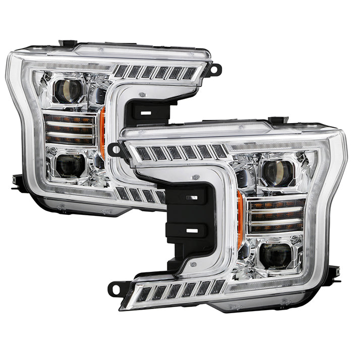 xTune Ford F150 18-20 White DRL Full LED Two Projector Headlights - Chrome PRO-CH-FF15018S-FLED-C 9949609