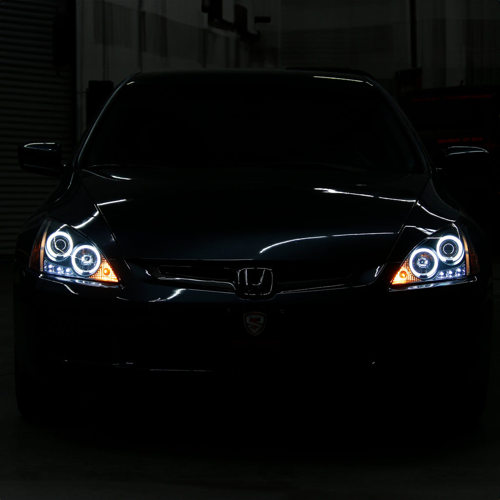 Spyder Honda Accord 03-07 Projector Headlights LED Halo Amber Reflctr LED Blk PRO-YD-HA03-AM-BK 5010636