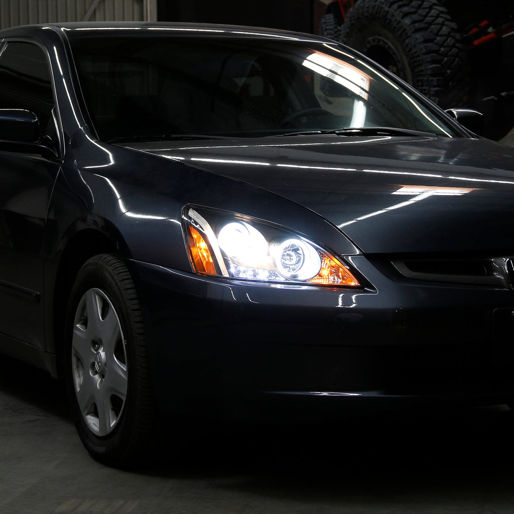 Spyder Honda Accord 03-07 Projector Headlights LED Halo Amber Reflctr LED Blk PRO-YD-HA03-AM-BK 5010636