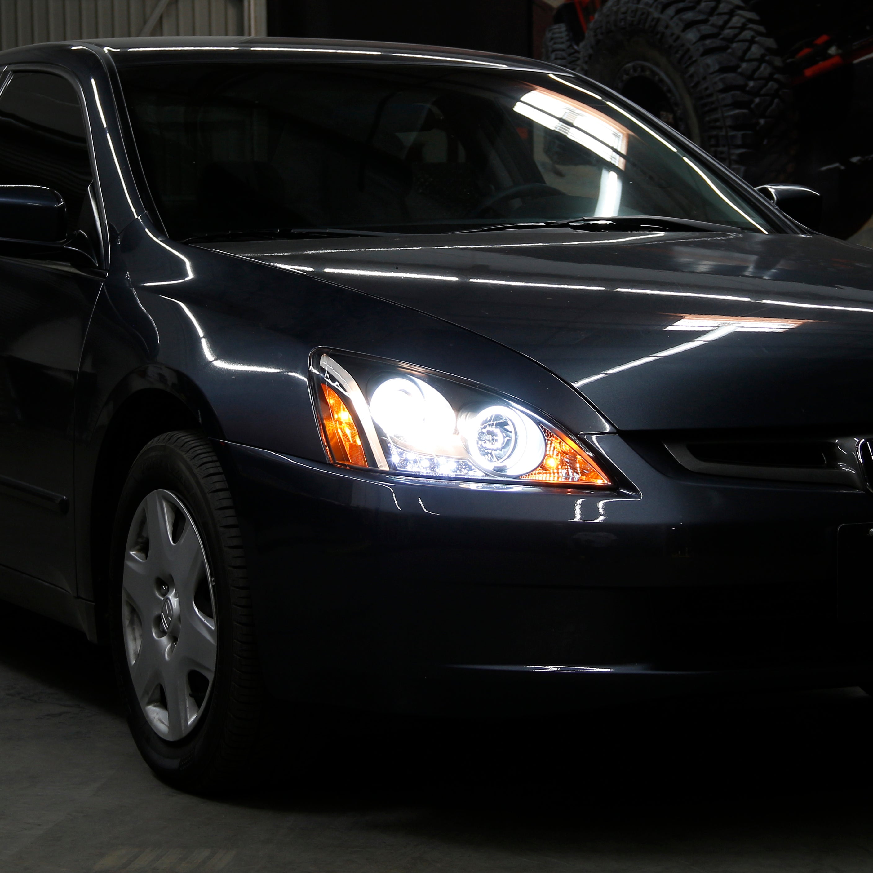 Spyder Honda Accord 03-07 Projector Headlights LED Halo Amber Reflctr LED Blk PRO-YD-HA03-AM-BK 5010636