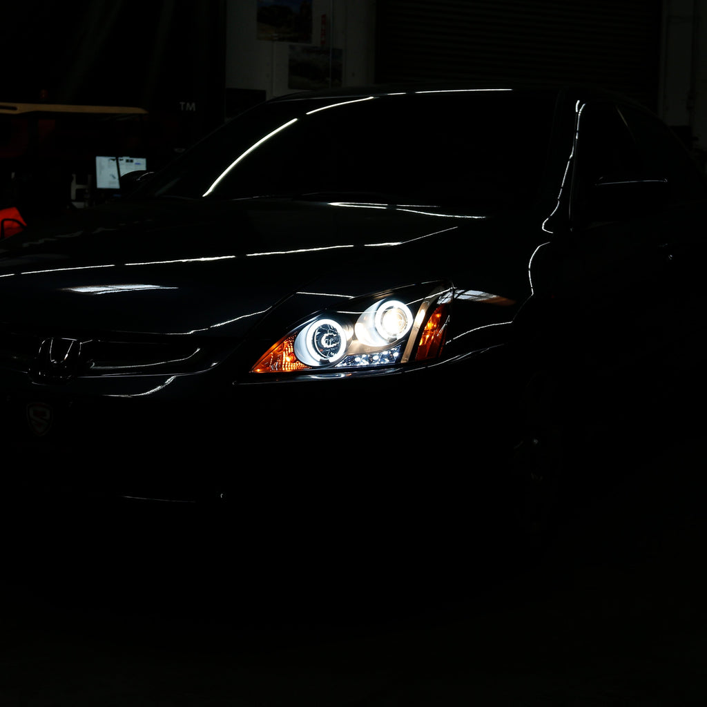 Spyder Honda Accord 03-07 Projector Headlights LED Halo Amber Reflctr LED Blk PRO-YD-HA03-AM-BK 5010636