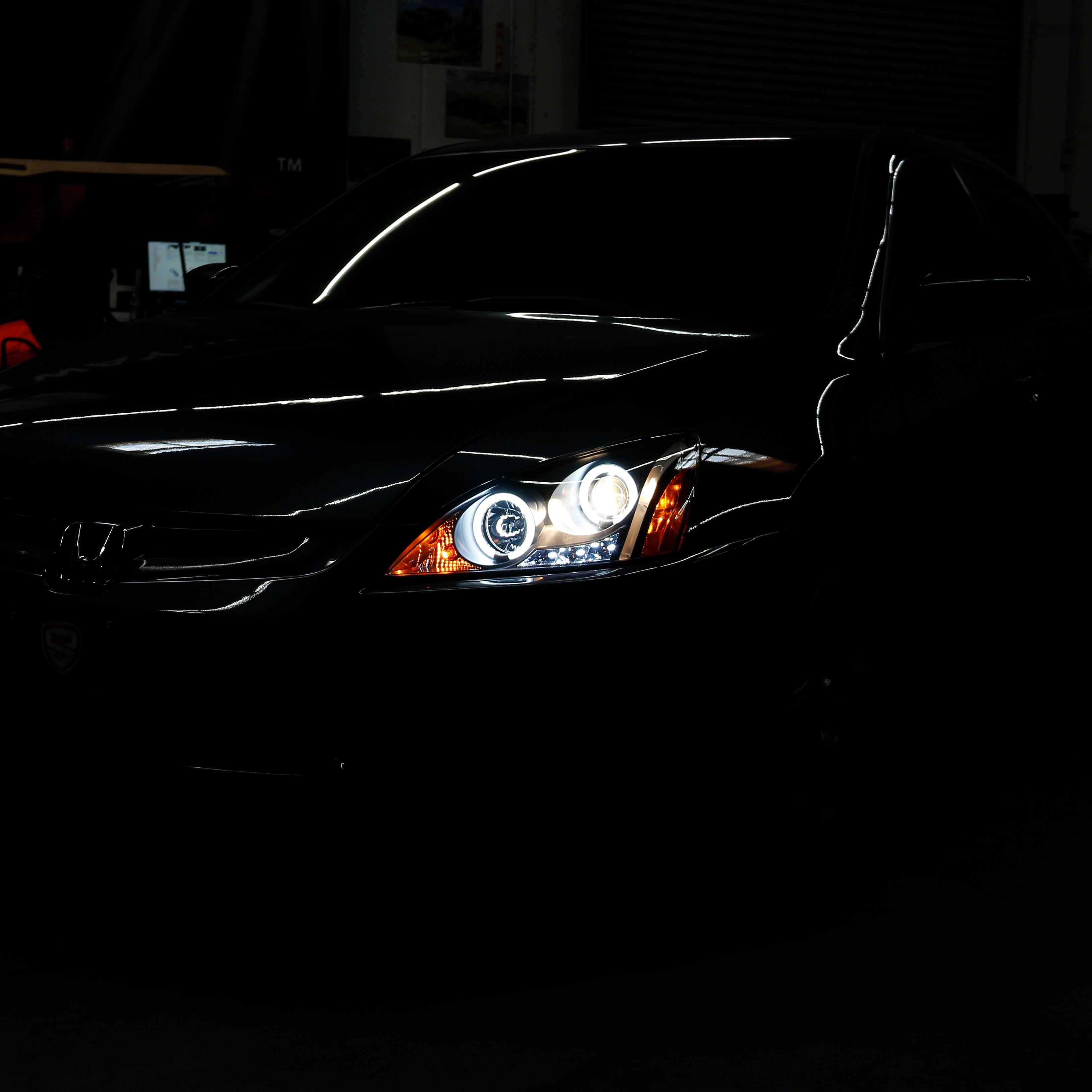 Spyder Honda Accord 03-07 Projector Headlights LED Halo Amber Reflctr LED Blk PRO-YD-HA03-AM-BK 5010636