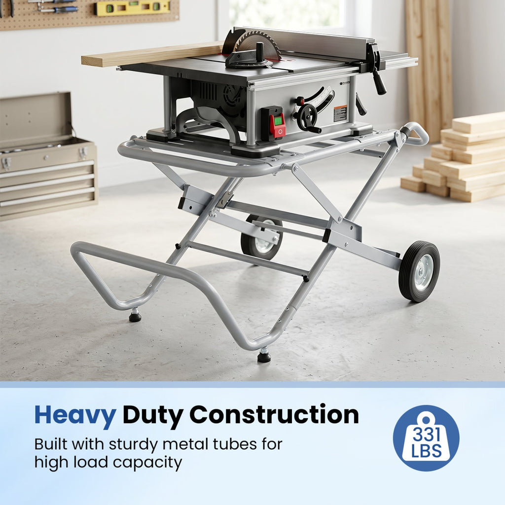 Portable Table Saw Stand with Rolling Wheels - Foldable