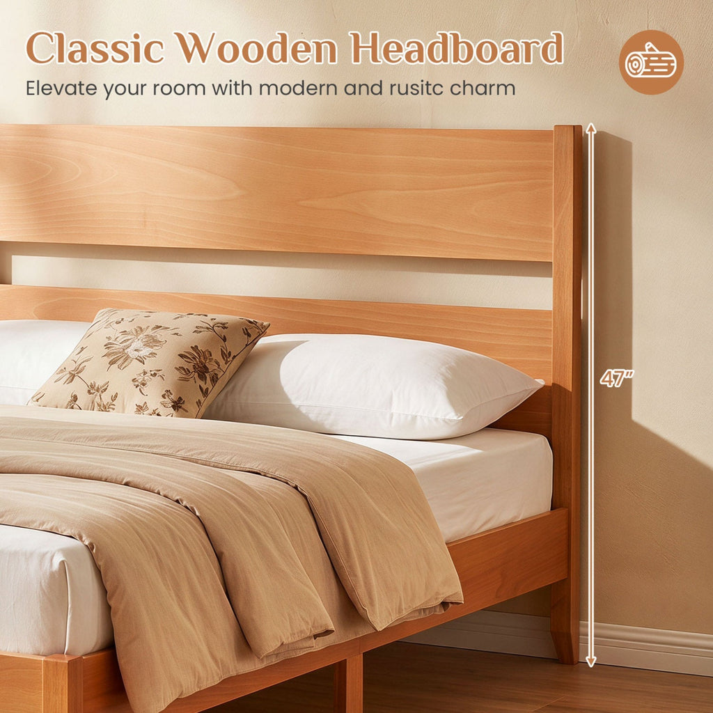 Queen Bed Frame with Headboard and Solid Wood Legs