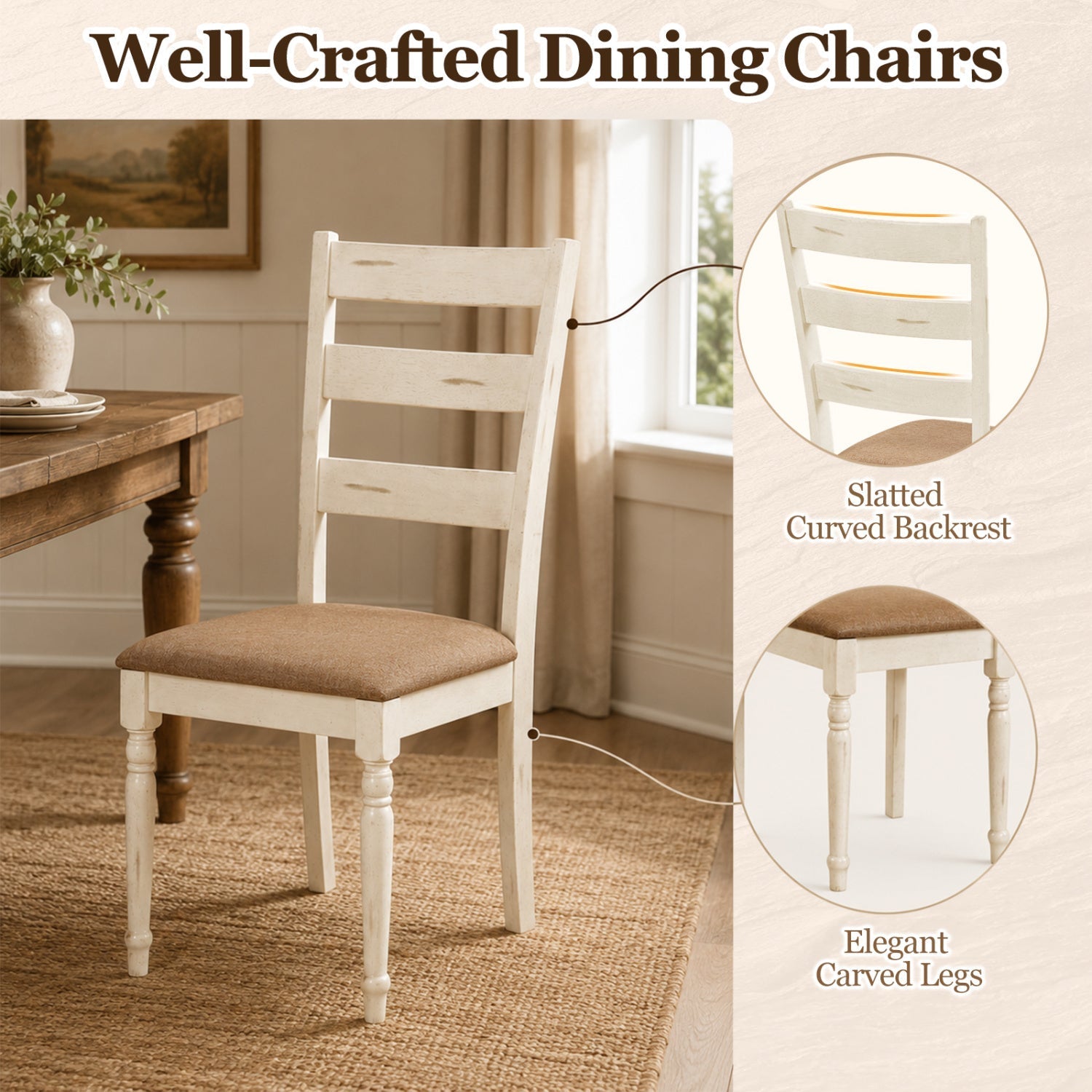 Dining Chairs Set of 2 with Padded Linen Seat