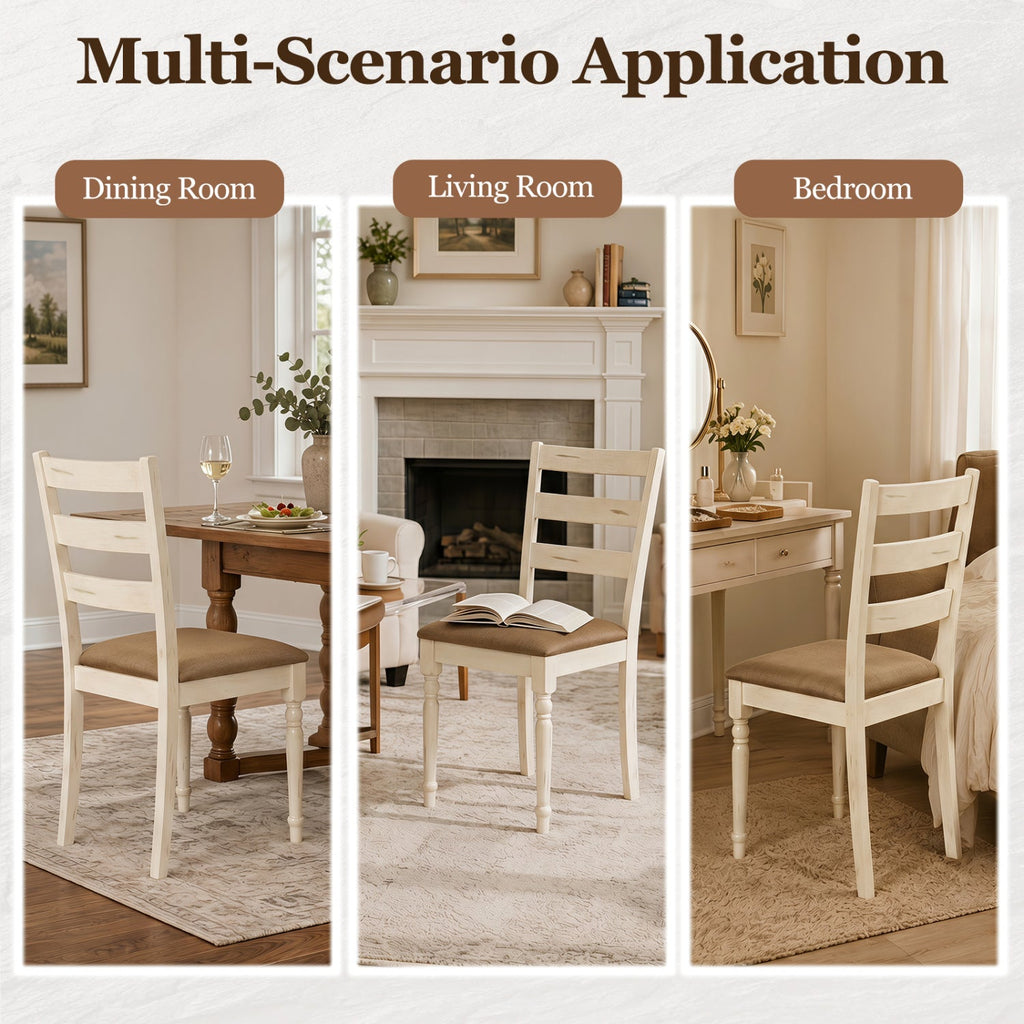 Dining Chairs Set of 4 with Padded Linen Seat & Slatted Back