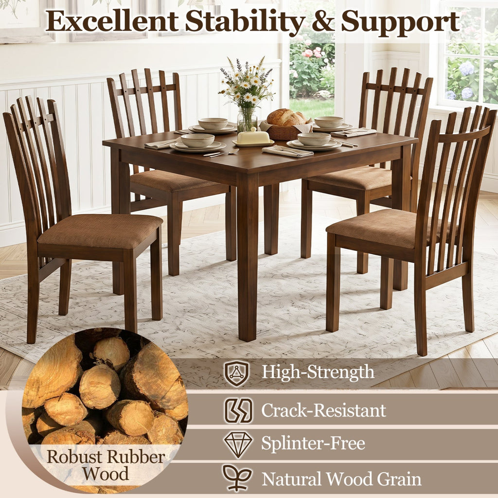 Rubber Wood Slat Back Dining Chairs Set of 2 - Brown