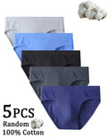 5Pcs Random Color Men's 100% Cotton Breathable Briefs Comfortable Male Underwear Lingerie Sexy Elastic Panties Underpants