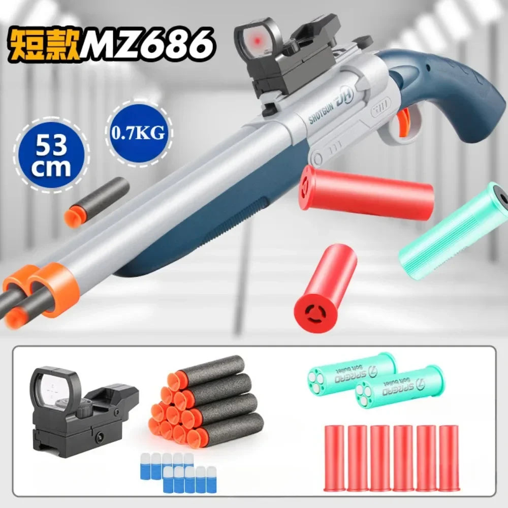 Double-barreled Toy Gun Realistic Soft Bullet Blasters Educational Shooting Toy Shotgun Gifts for Boys Christmas Birthday