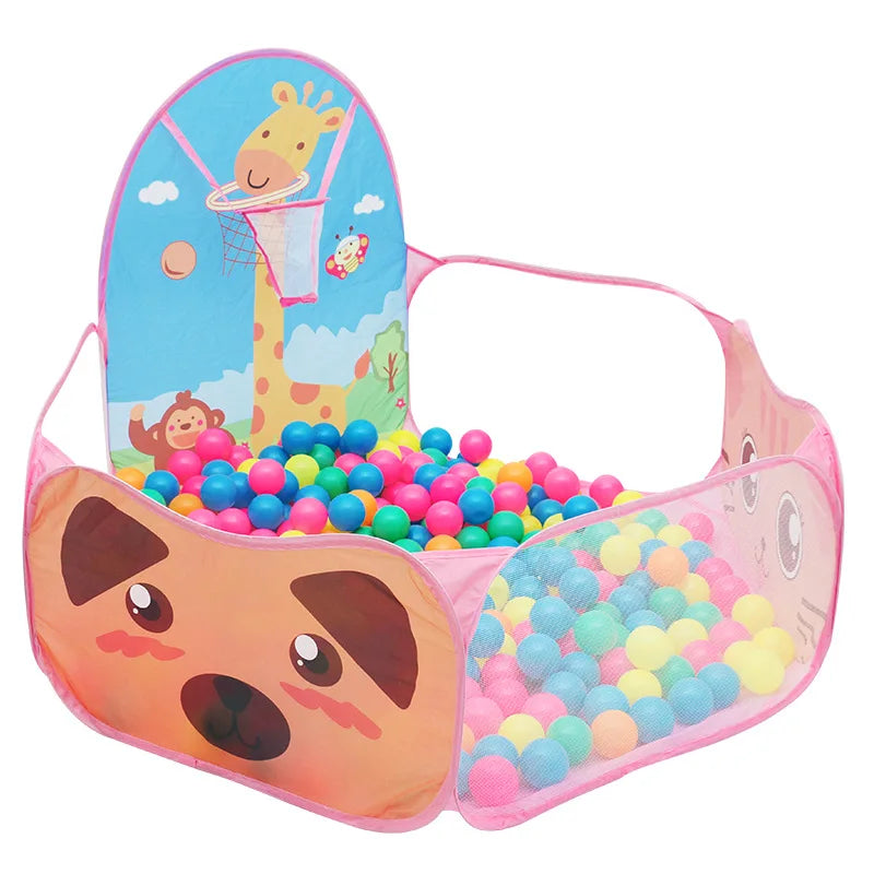 120cm Kids Playpen Playground Baby Tent Ball Pool with Basketball Hoop Children's Tent House Portable Kids Indoor Outdoor Toys