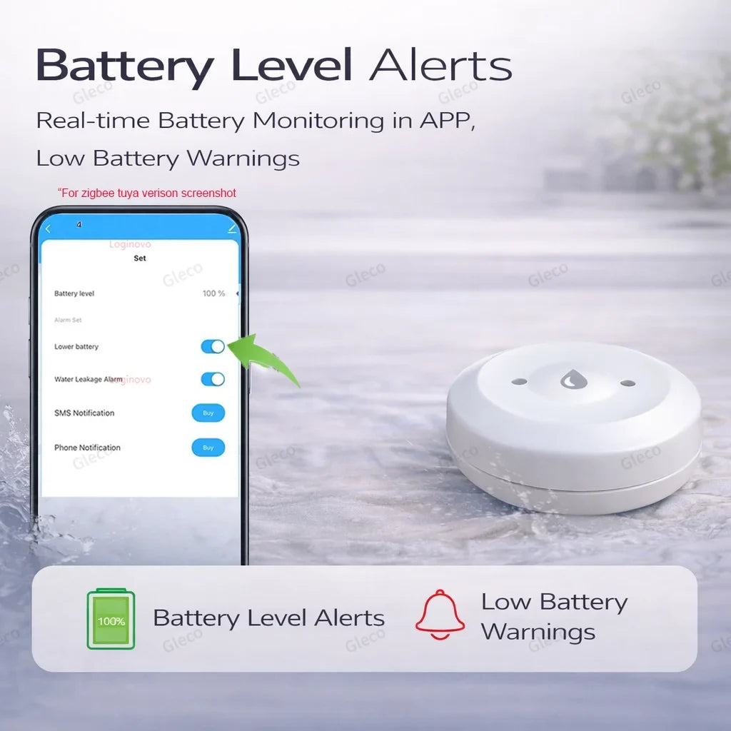 Zigbee Water Leak Sensor Flood Leakage Detector Linkage Alarm Sensor for Kitchen/Bathroom Support Tuya Smart Life Zigbee2mqtt