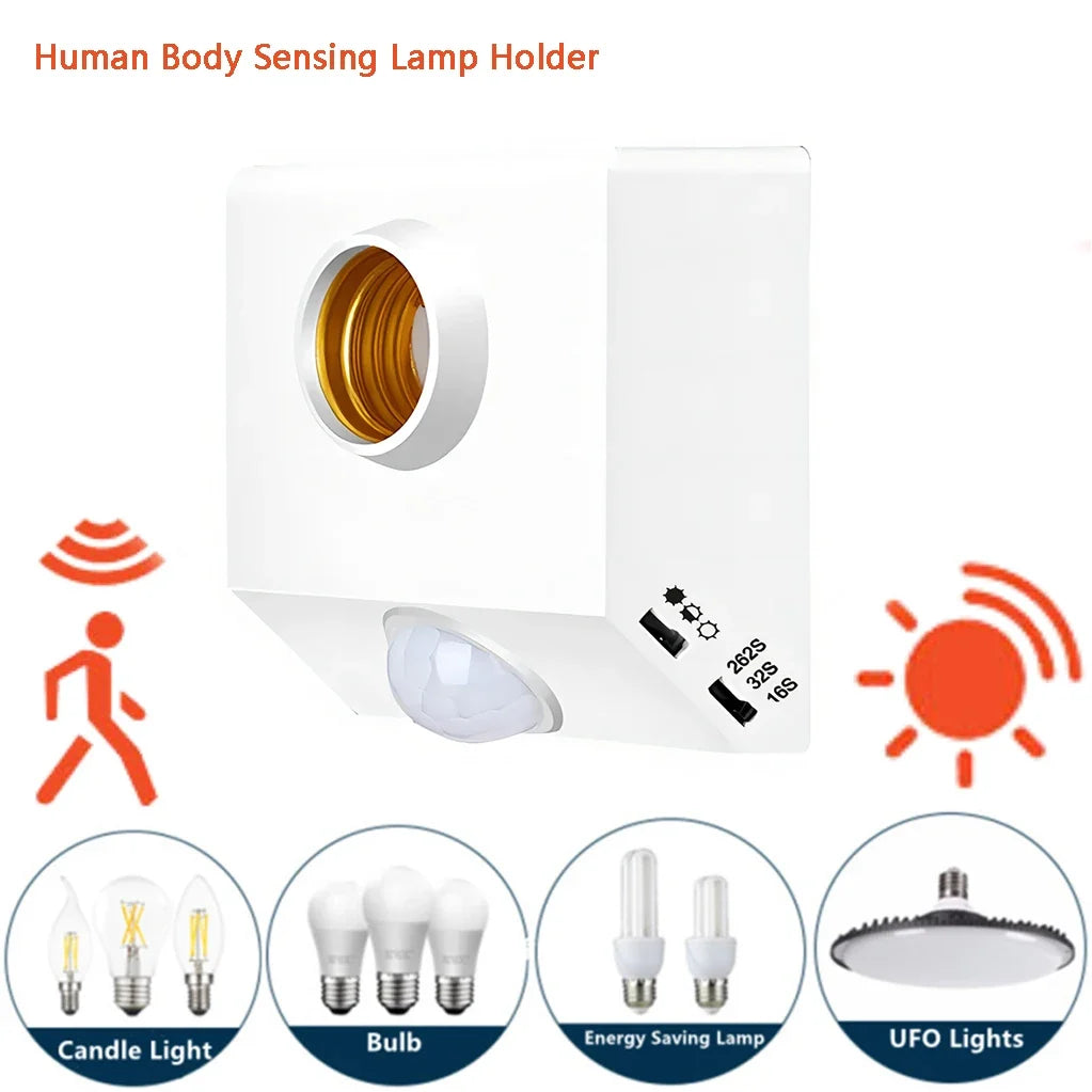 AC110-240V LED Automatic Human Body Infrared IR Sensor Lamp Holder LED Bulb Light E27 Base Wall Lamp Holder