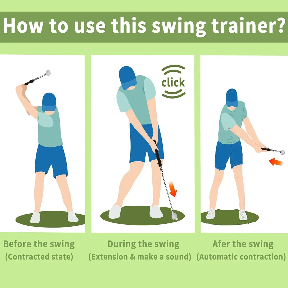 Retractable Golf Swing Training Aid Rhythm Click Sound Golf Grip Trainer Attachment for Indoor Practice Golf Accessories