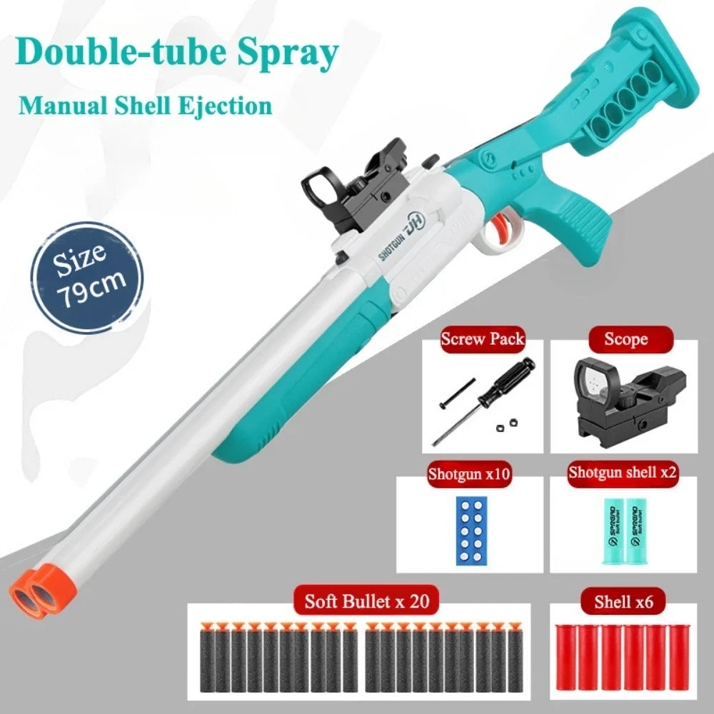 Double-barreled Toy Gun Realistic Soft Bullet Blasters Educational Shooting Toy Shotgun Gifts for Boys Christmas Birthday