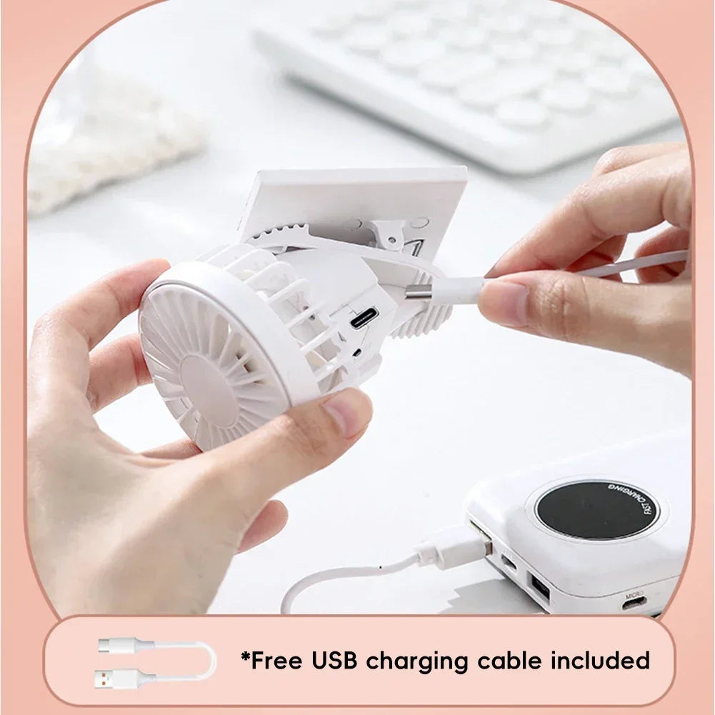 Solar Powered Portable Clip-On Fan Mini Fan Low Noise 3 Adjustable Wind Speeds USB Charging Multi-Functional Clip-On Fan