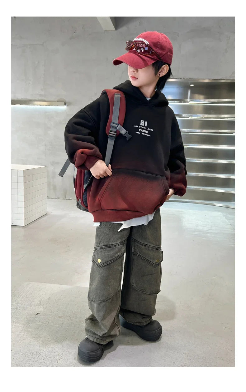 Kids Winter Hoodie, Warm Gradient Sweatshirt for Boys and Girls