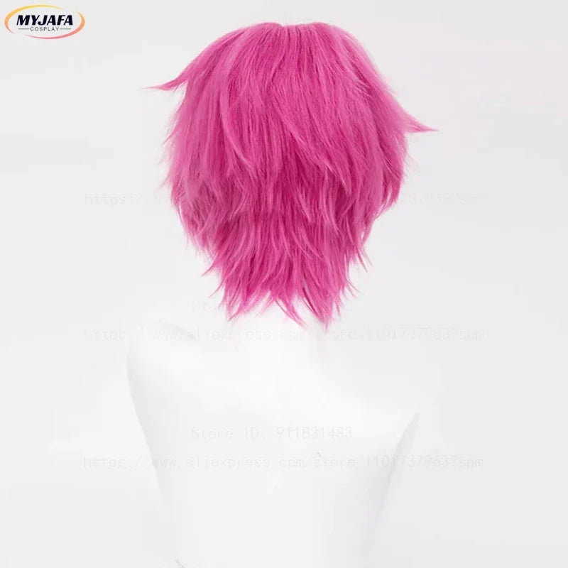 High Quality Saiki Kusuo Cosplay Wig Rose Pink Short Heat Resistant Synthetic Hair Anime Role Play Wigs + Wig Cap