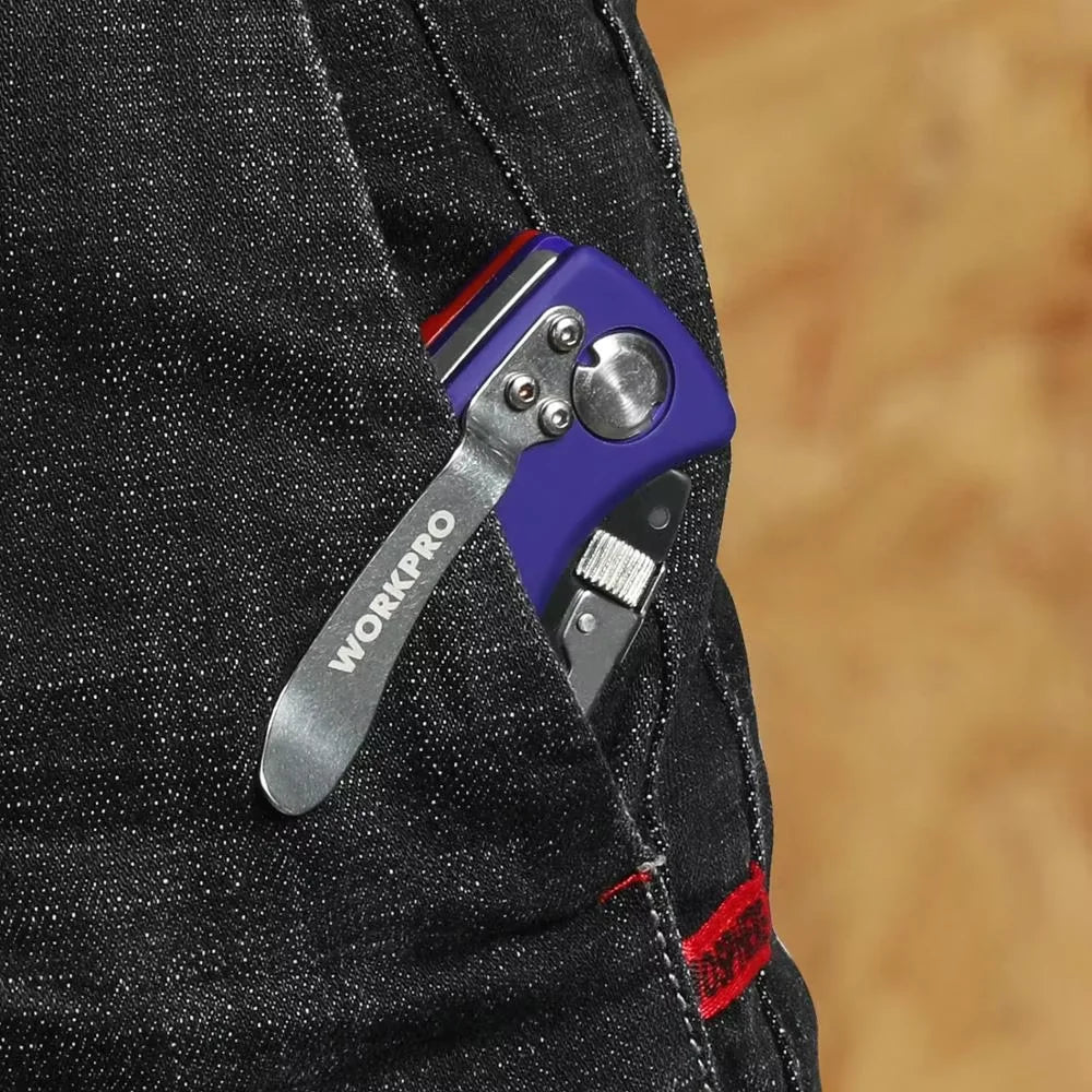 WORKPRO Folding Knife 15 Blades Heavy Duty Stainless Steel Utility Cutter - Electrician Outdoor & General Purpose Hand Tool