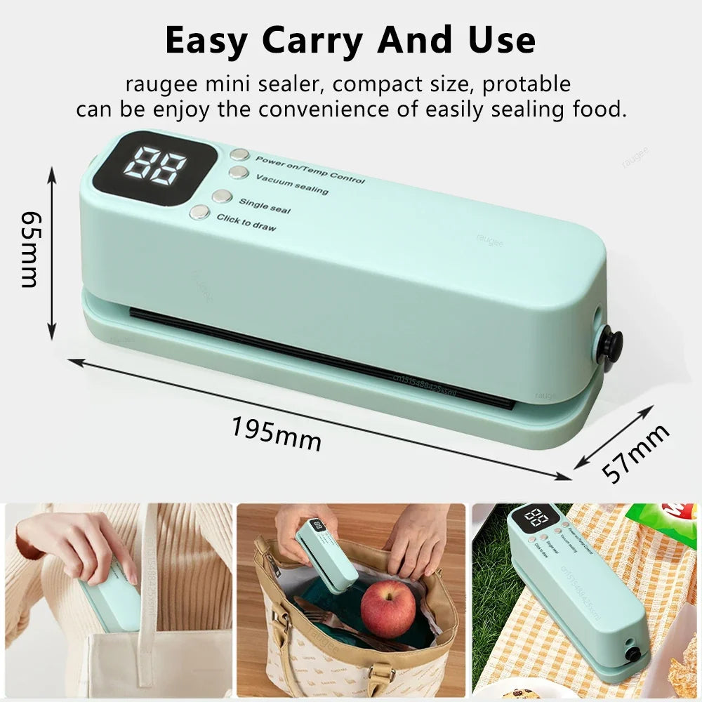 Mini Vacuum Sealer Rechargeable Food Preservation Package Plastic Bags Sealer Portable Wireless Automatic Vacuum Sealing Machine