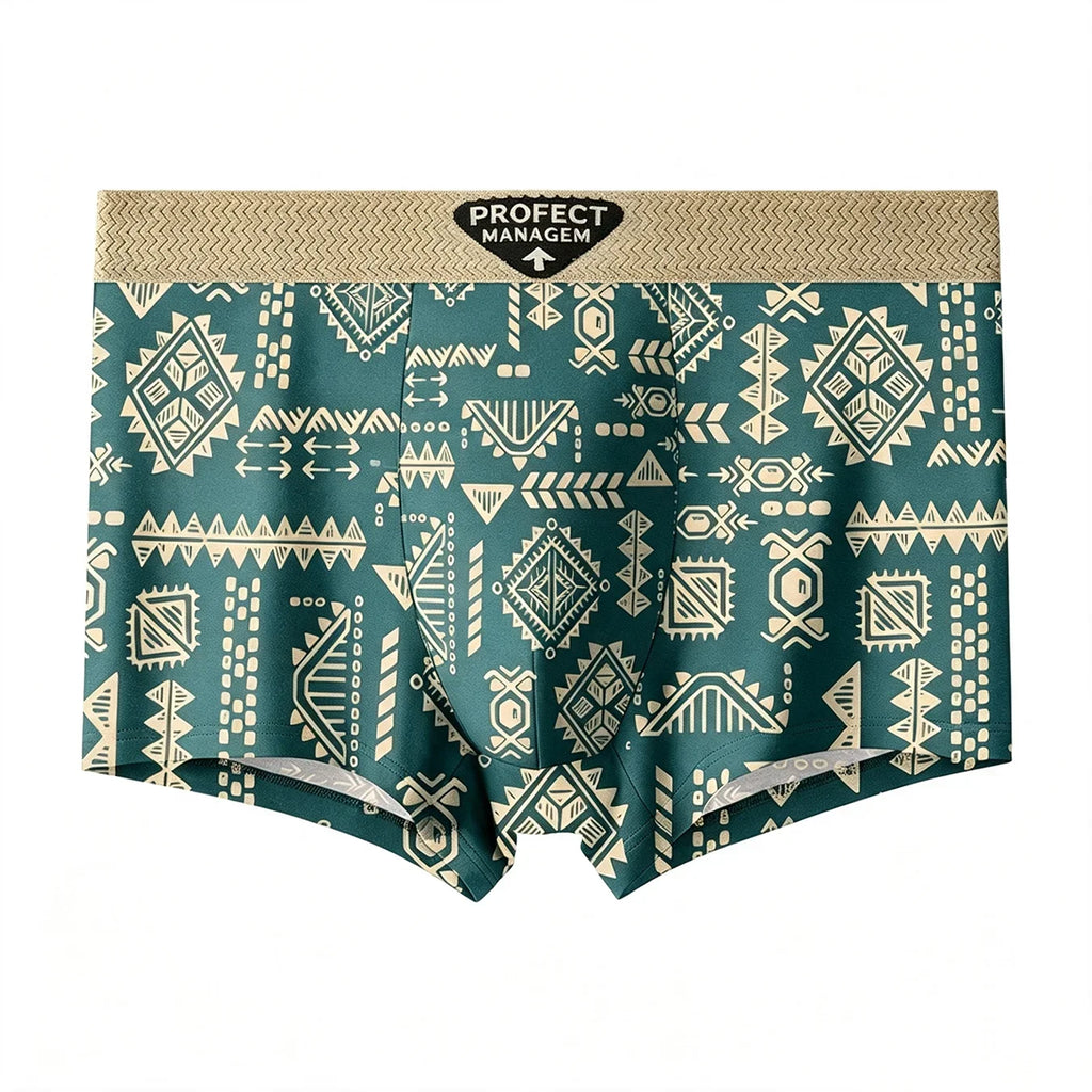 3pcs/set Fashion Men Underwear Men's Retro Geometric Print Boxer Briefs Soft Breathable Mid-Waist Underwear Comfortable Shorts