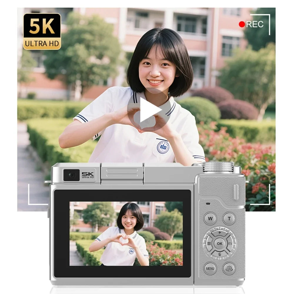 5K 80MP Digital Camera For Photography 18X AF Vlog Camcorder Livestreaming WIFI Webcam Dual Lens Selfie Camera 180° Flip Screen