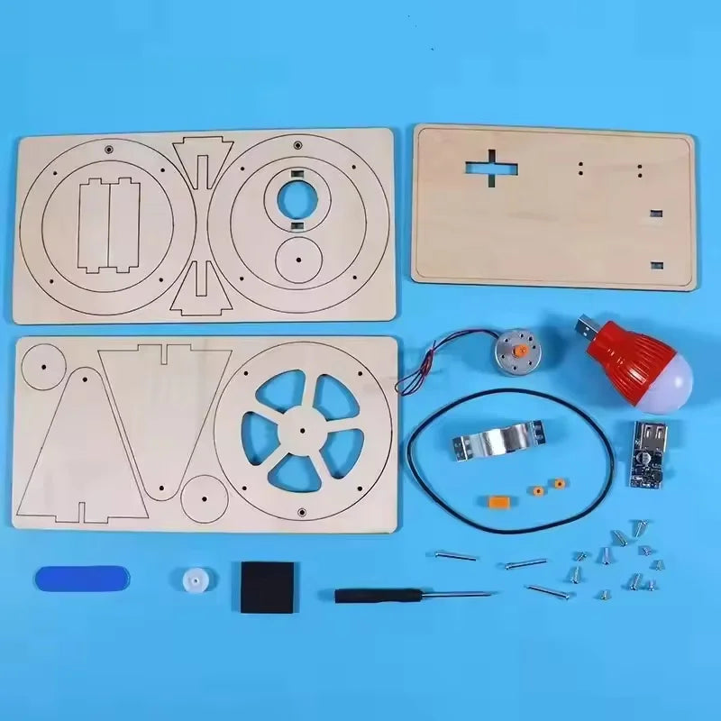 DIY Hand Crank Generator Science Kit STEM Educational Toy for Kids Wooden Physics Experiments to Learn Electricity & Renewable