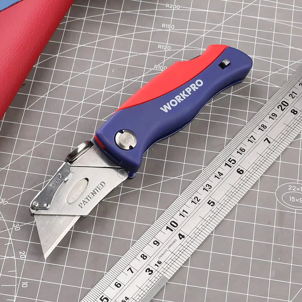 WORKPRO Folding Knife 15 Blades Heavy Duty Stainless Steel Utility Cutter - Electrician Outdoor & General Purpose Hand Tool