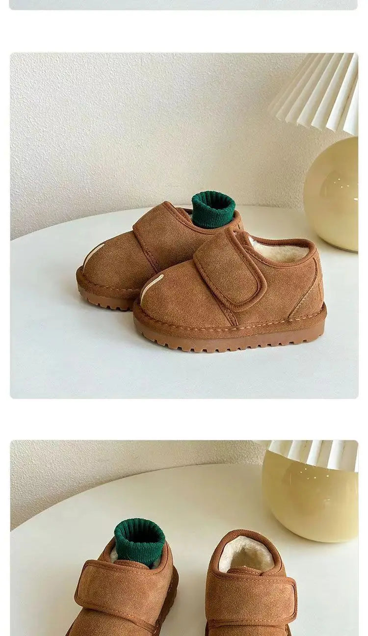 Kids Winter Snow Boots, Warm Plush Faux Suede, Anti-Slip
