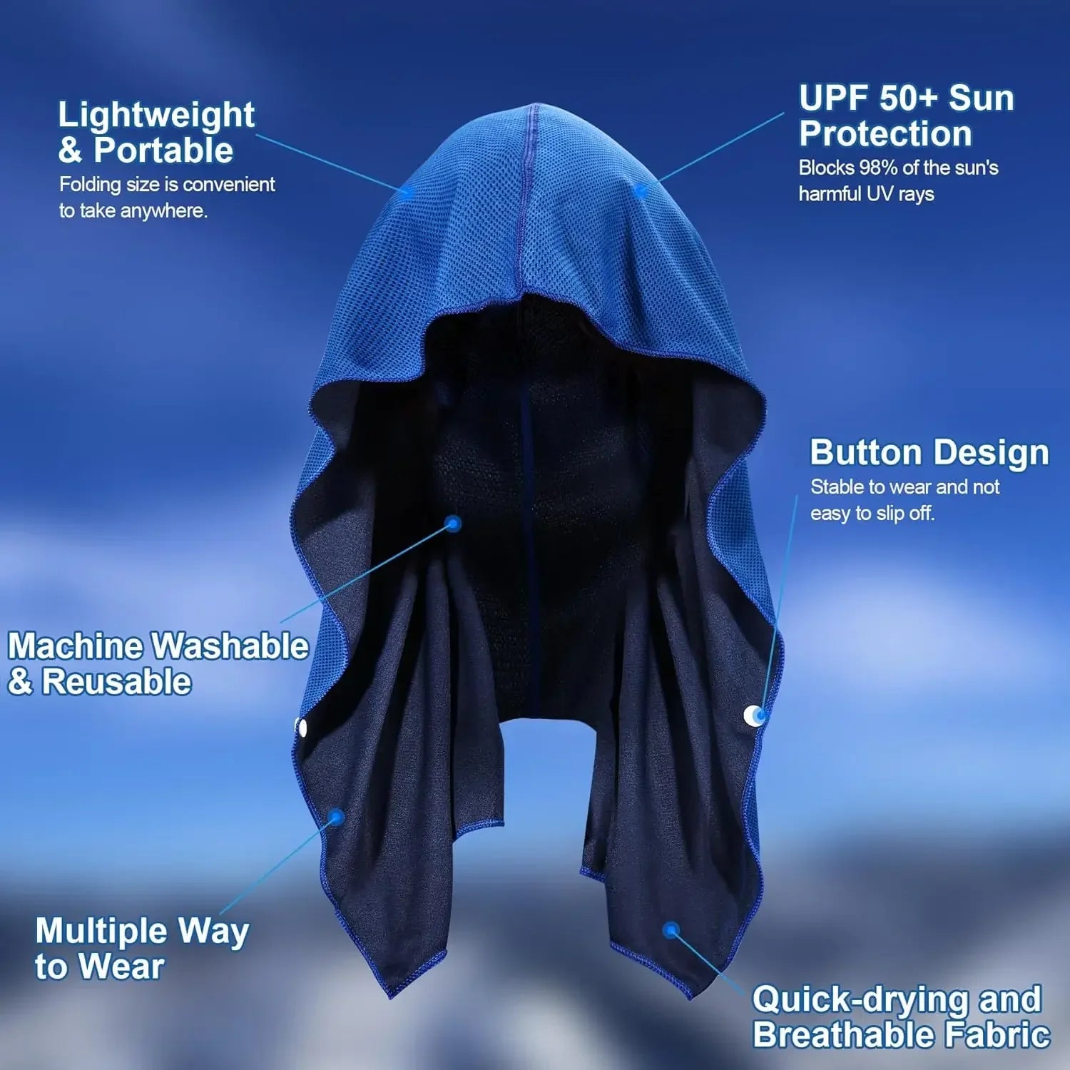 Summer Cooling Hoodie Towel Sweat-absorbent Cool Anti-UV Cycling Soft Cold Sensing Quick-drying Scarf for Fitness Hiking Fishing