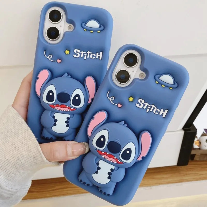 Cute 3D Cartoon Stitch Silicone Phone Case for iPhone 18 17 Pro 16 15 14 13 12 11 Pro Max Anime Shockproof Soft Protective Cover
