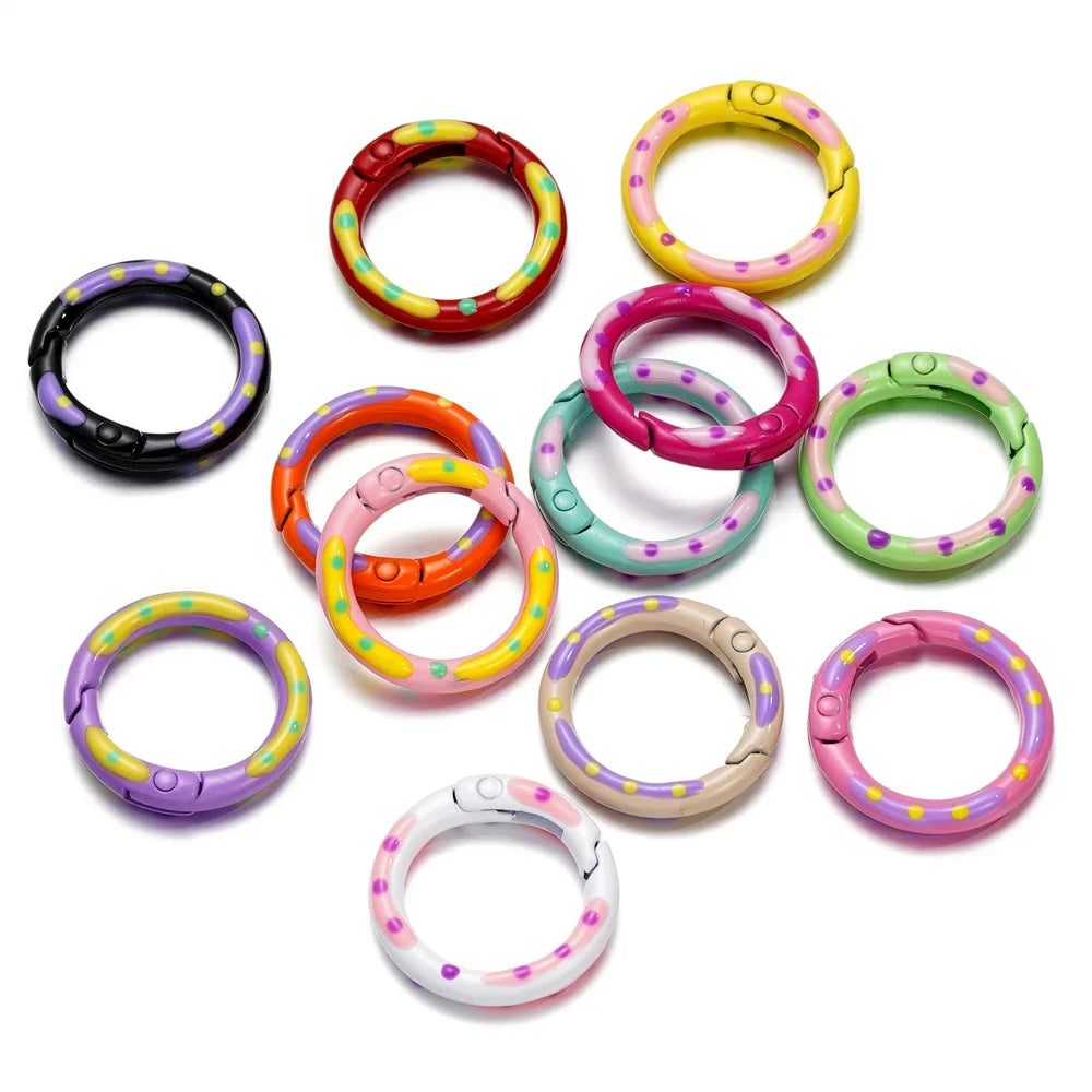 5pcs/lot Multicolor Metal Round Ring Spring Clasp Carabiner Keychain Clips Hook Dog Chain DIY Jewelry Buckle Connector Supplies